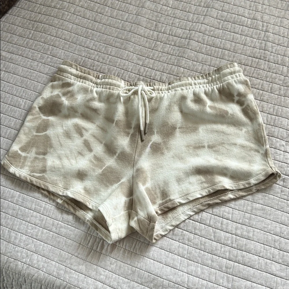 Z supply SADIE SPIRAL TIE-DYE comfy 100% cotton pull on beige lounge shorts L​ - Picture 2 of 10